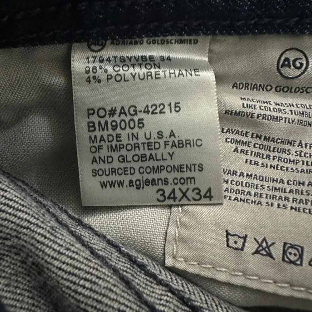 AG Everett Slim Straight Jeans Men's 34x34 Dark Wash Indigo NWT
